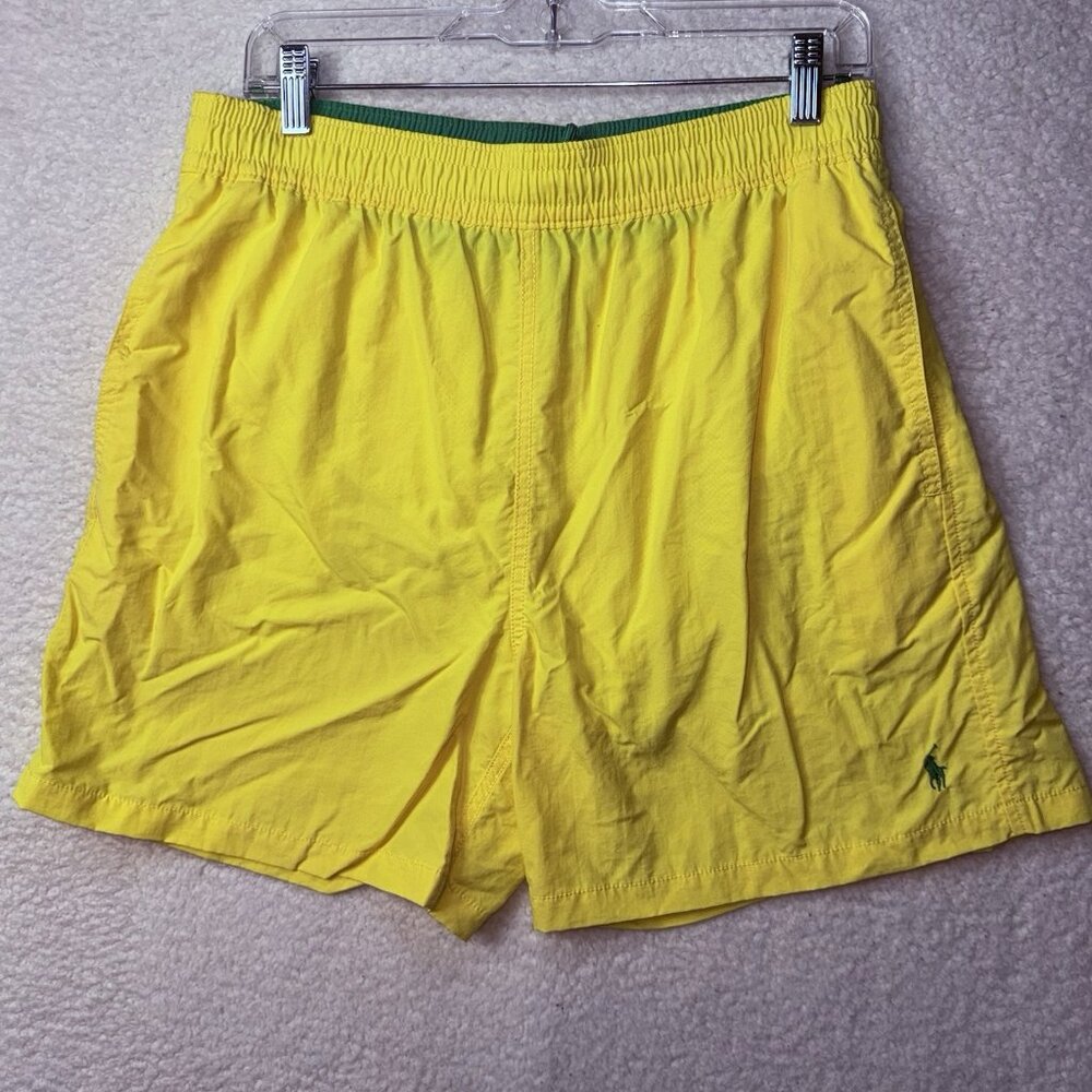 Polo Ralph Lauren Swim Trunks Medium Yellow Green Pony Beach Surf Mesh Lined